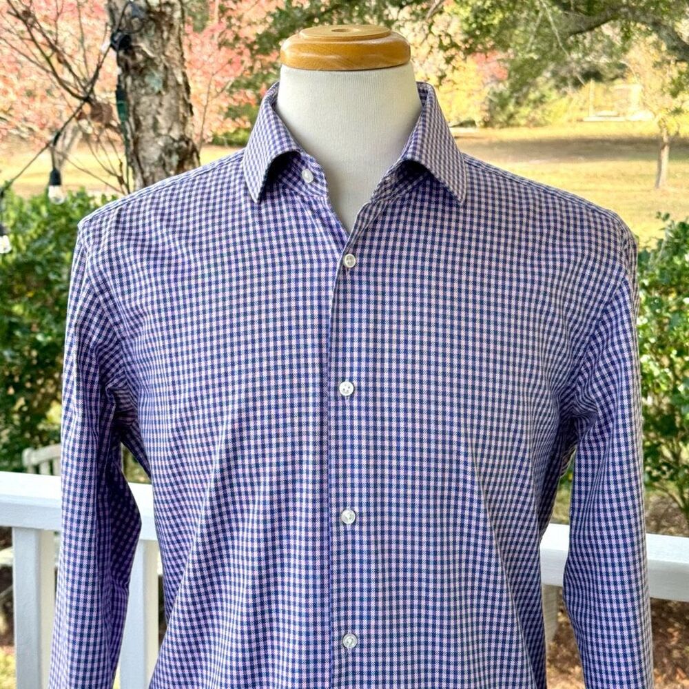 Hugo Boss GORDON Traveler L/S Gingham Print Dress Shirt. Size 42/16.5.
